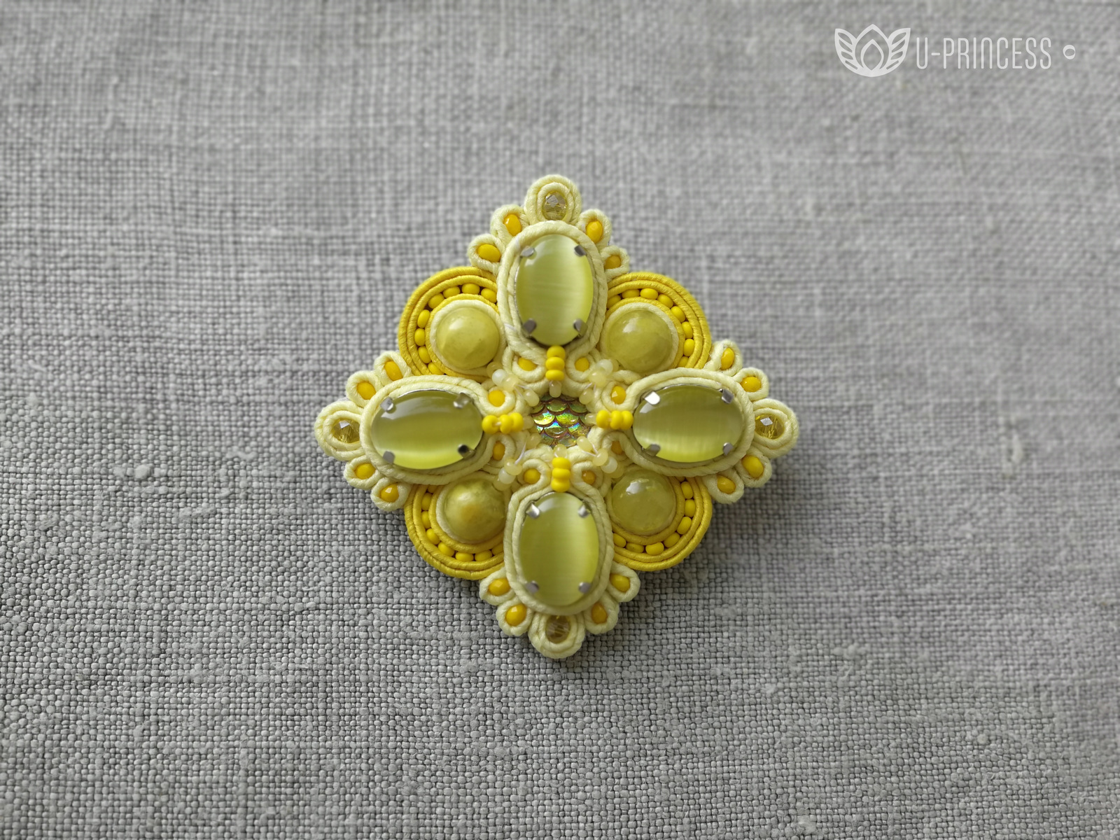 Brooch Lemon cake - My, Beads, Soutache, Brooch, Handmade, Needlework without process, Soutache embroidery, Longpost