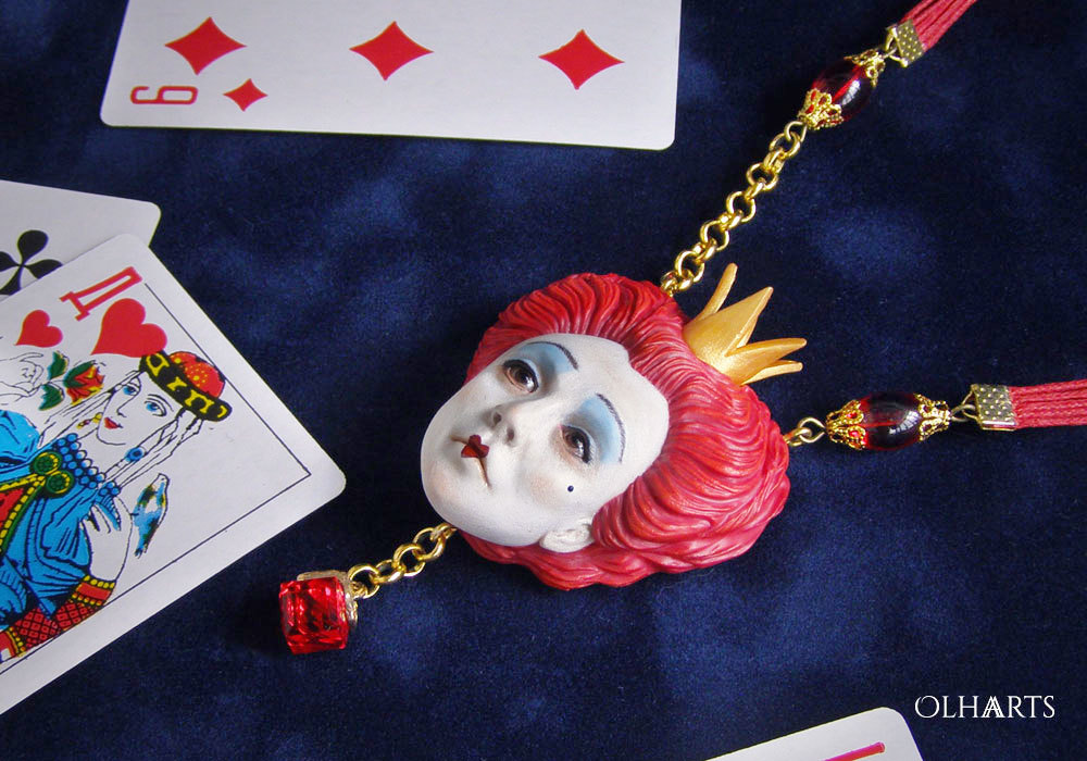 Queen of Hearts, Tim Burton's Alice pendant - My, Olhaarts, Polymer clay, Alice in Wonderland, Pendant, Handmade, Decoration, , Longpost, Tim Burton