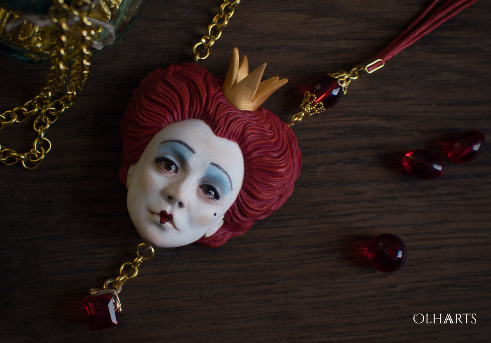 Queen of Hearts, Tim Burton's Alice pendant - My, Olhaarts, Polymer clay, Alice in Wonderland, Pendant, Handmade, Decoration, , Longpost, Tim Burton
