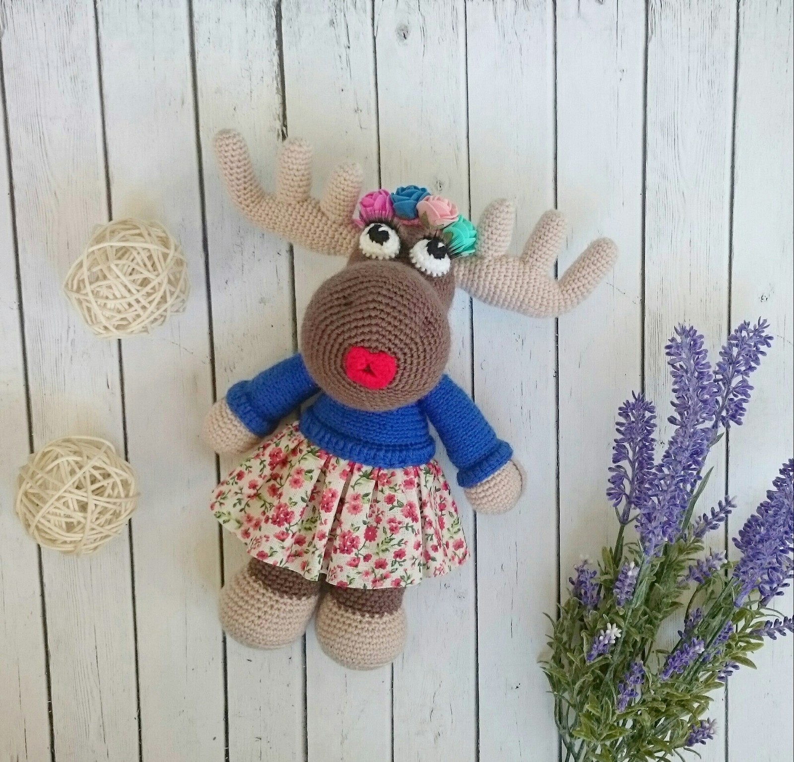 Moose deer - My, Knitted toys, Crochet, Amigurumi, Needlework, Needlework without process, Longpost, The photo