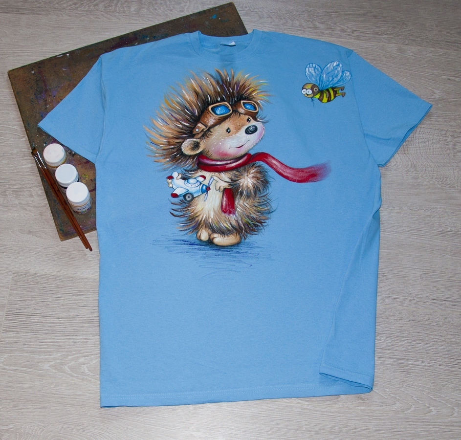 Hedgehog number 3. For a real man - My, Hedgehog, Hedgehog in the fog, T-shirt, , Painting on fabric, Cloth, Fashion, Longpost