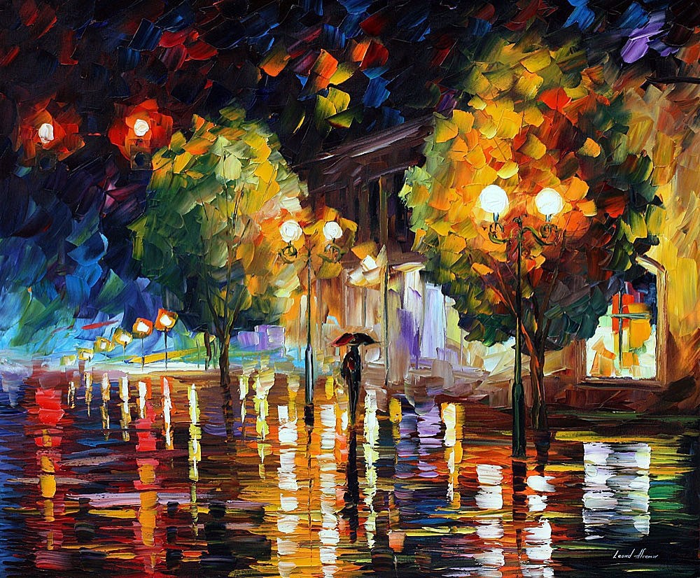 Autumn in contemporary art - Landscape, Cityscapes, Autumn, Leonid Afremov, Modern Art, Canvas, Butter, Impressionism, Longpost, Street photography