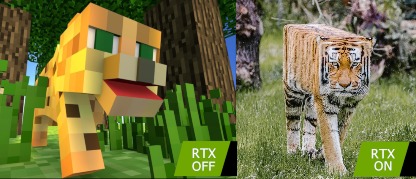 Наглядный пример работы RTX - Nvidia RTX, Minecraft, Игры, Животные, Графика, Nvidia