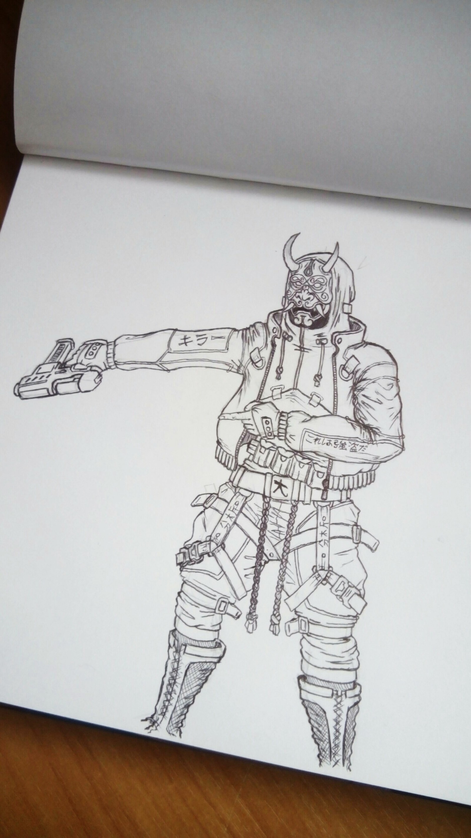 Mercenary - My, Art, Fan art, Sketch, Cyberpunk, Fantasy, Liner, Pen, Drawing