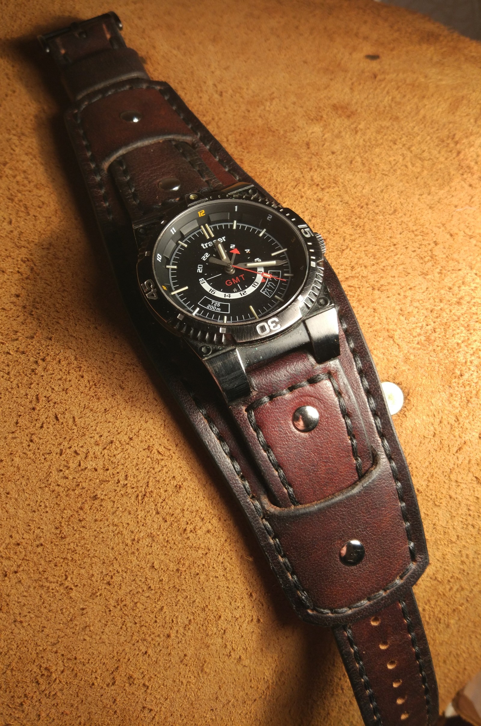 Watch strap - My, Leather products, Leather craft, Longpost, Handmade, Wrist Watch, Needlework with process