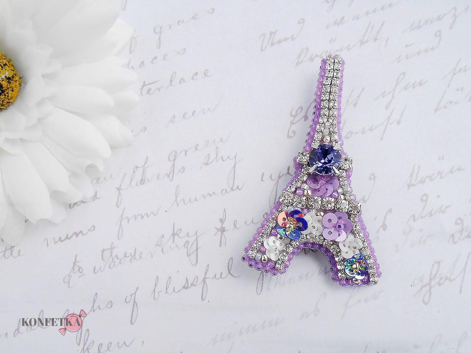 Brooch Paris - My, Needlework without process, Beadwork, Brooch, Beads