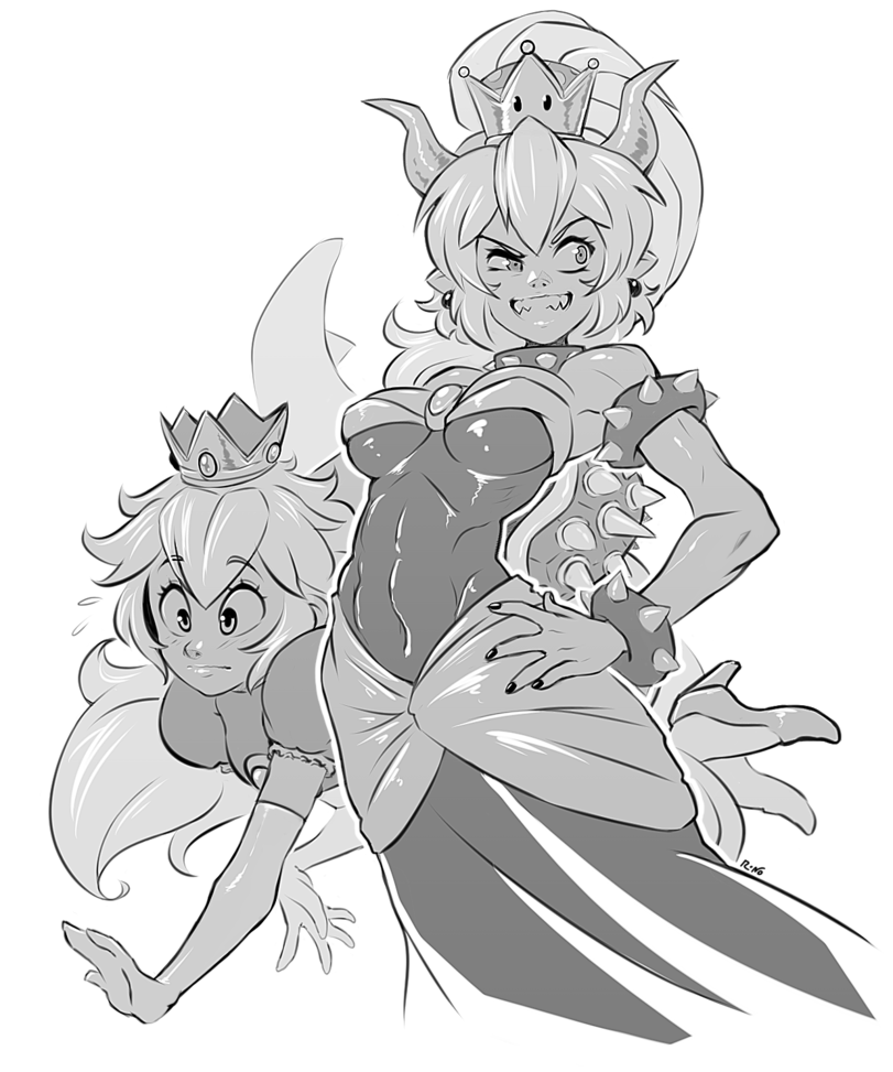 The princess kidnaps the princess. - Bowsette, Bowser, Its a trap!, Rule 63, Art, Princess peach, Mario, Super crown