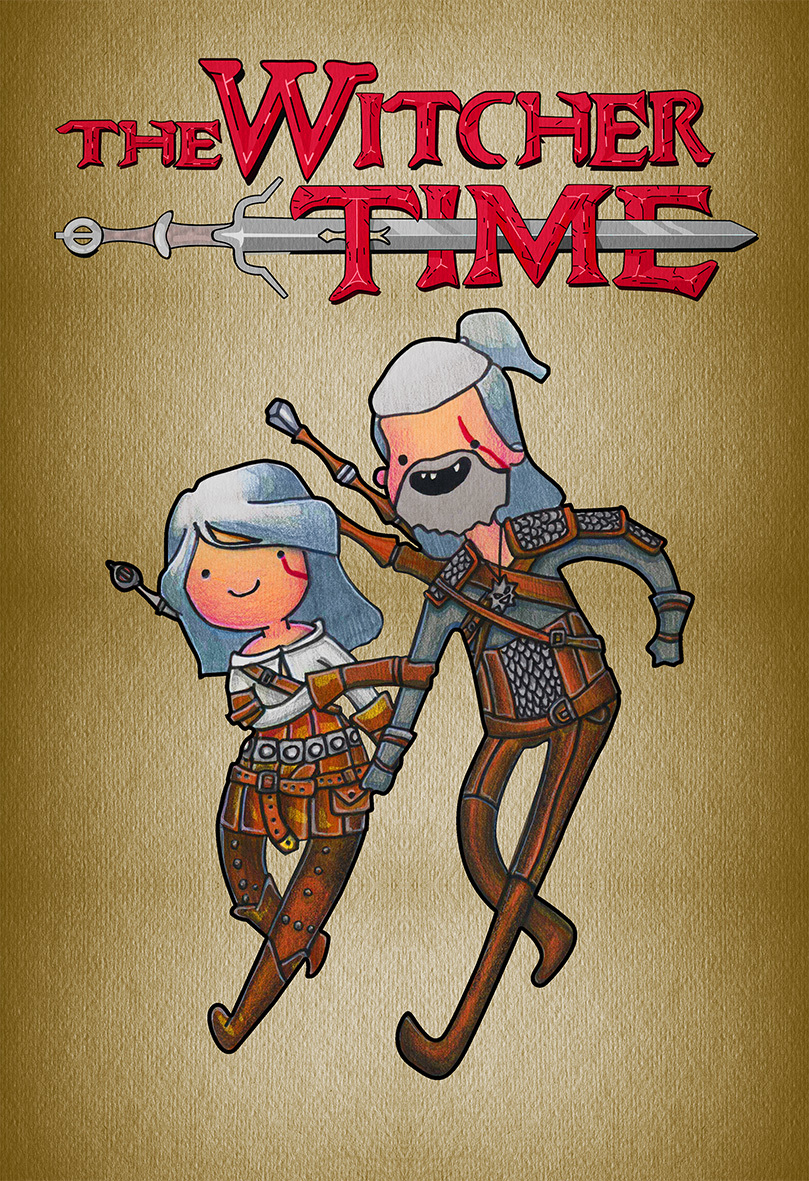 The witcher time! - Моё, Adventure Time, Ведьмак, Рисунок, Моё, Арт