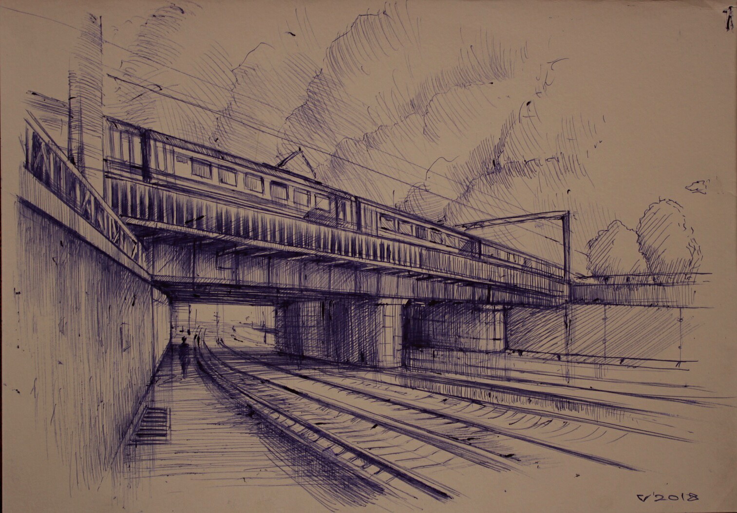 Moscow time - My, Graphics, A train, Pen, Pen drawing, Moscow, Drawing, Railway