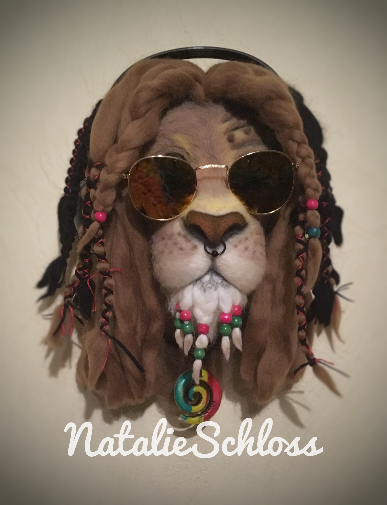 Rasta lion. Dry felting. - My, a lion, Rastaman, Dry felting, Headphones, Longpost