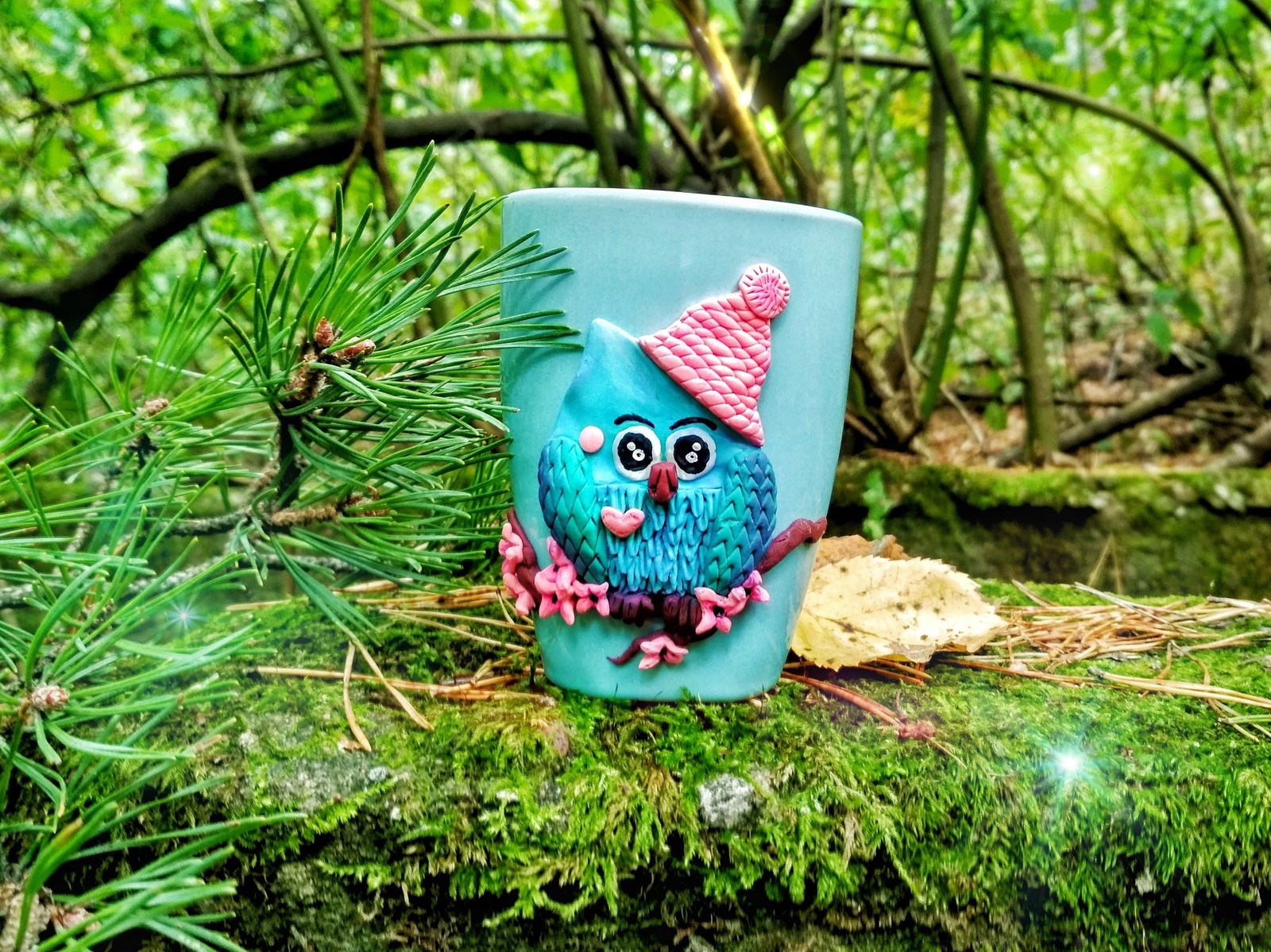 Sovunya in the magical forest) - My, Polymer clay, Mug with decor, Лепка