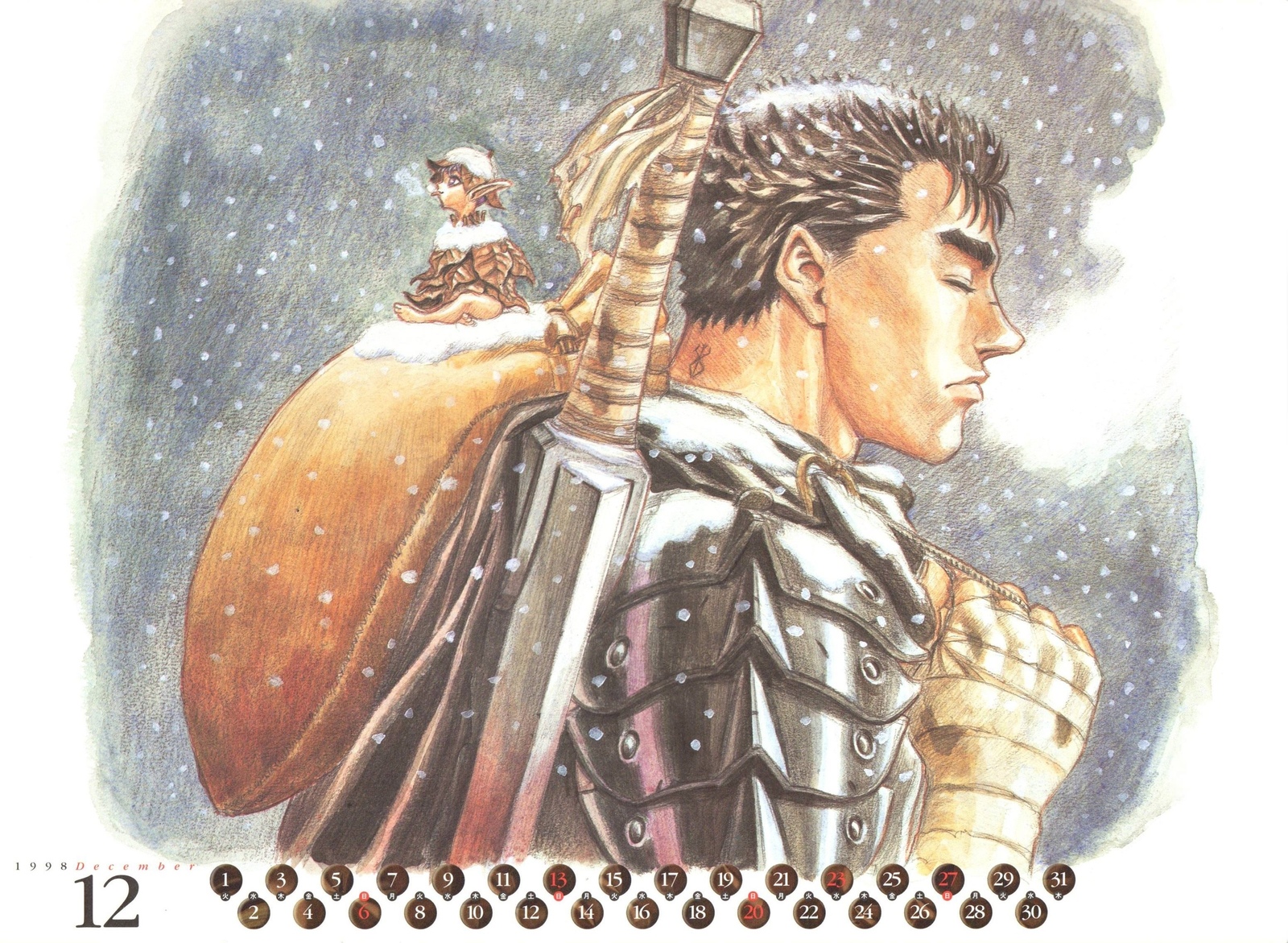 Календарь Berserk, 1998 год - Берсерк, Манга, Календарь, Кэнтаро Миура, Длиннопост, Рисунок, Гатс