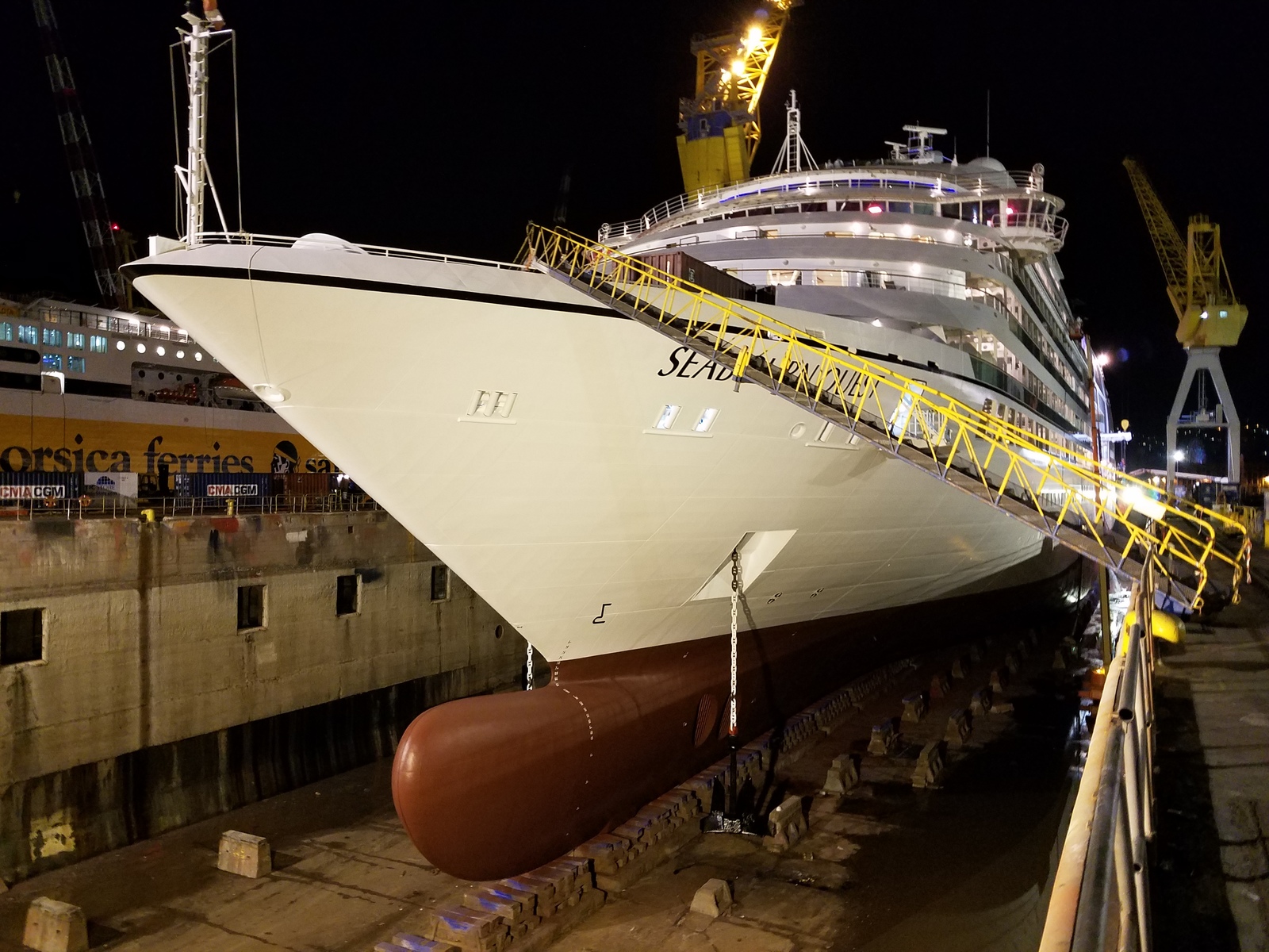 Our swallow was standing in a dry dock pointing a marafet. - My, Cruise liners, Dry dock, Genoa, Repair, Longpost, Marafet