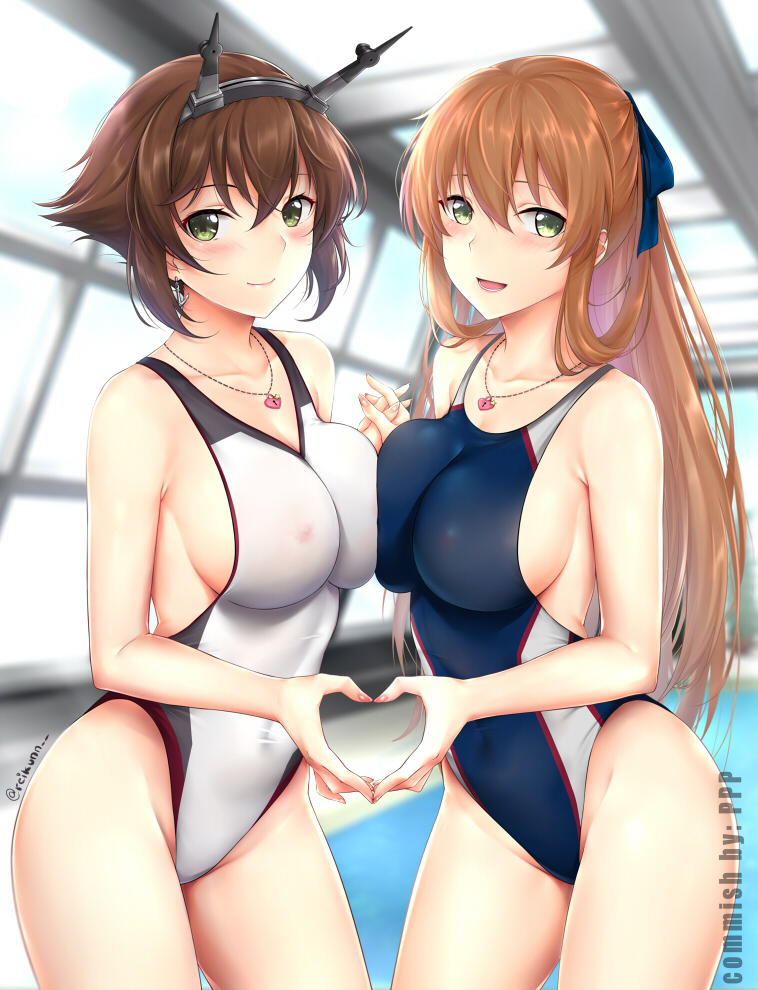 Mutsu x Springfield - NSFW, Kantai Collection, Girls Frontline, Mutsu, Springfield, Аниме, Anime Art, Сиськи, Купальник