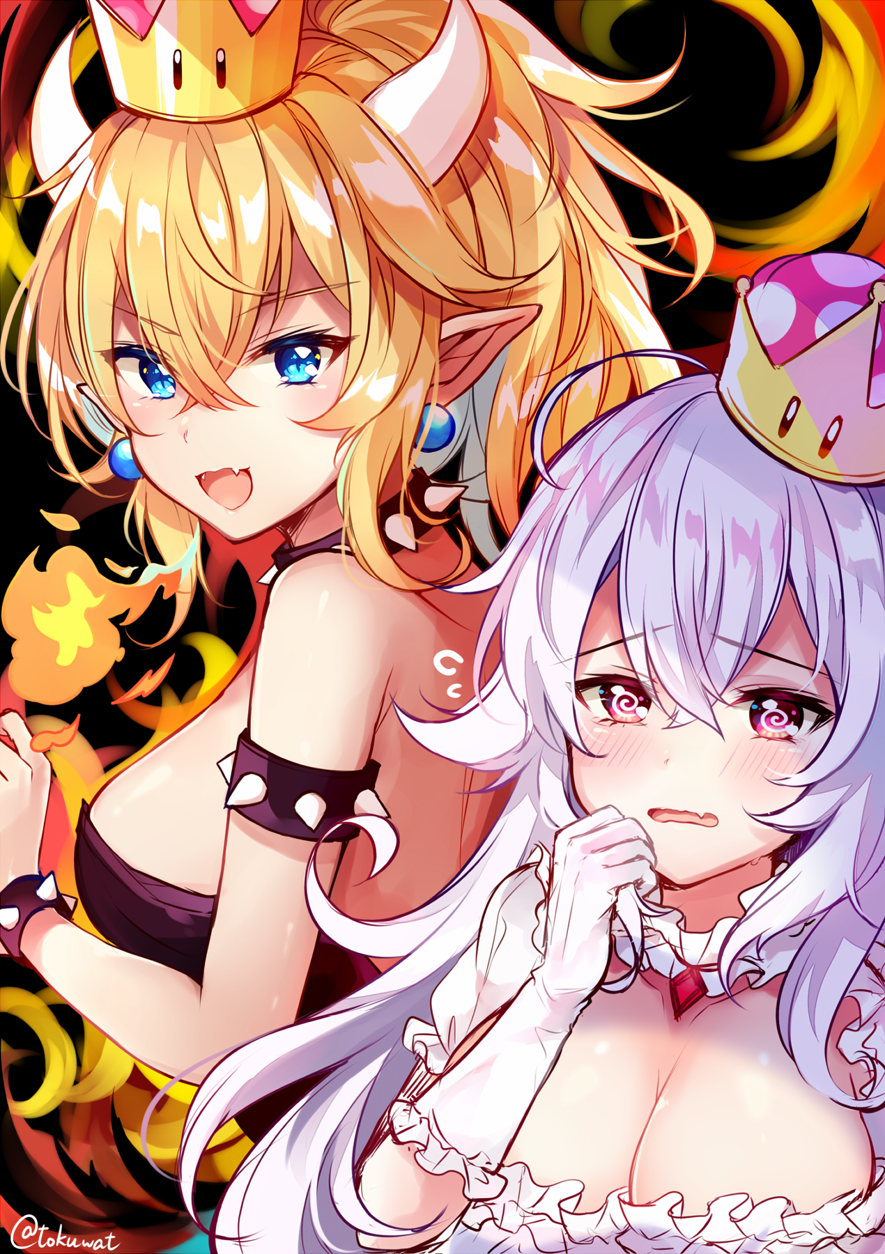 Bowsette and Princess King Boo - Anime art, Art, Super crown, Games, Super mario bros, Bowsette, Boosette