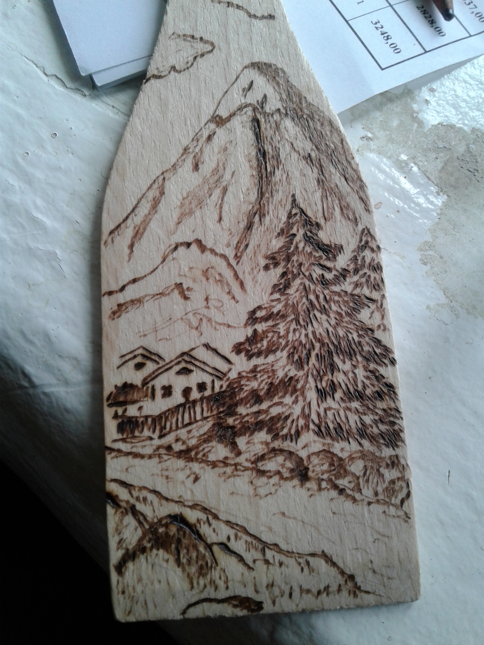 Pyrography. Shoulder blade. The mountains - My, Needlework without process, Pyrography, With your own hands, Burning out, Needlework, Longpost