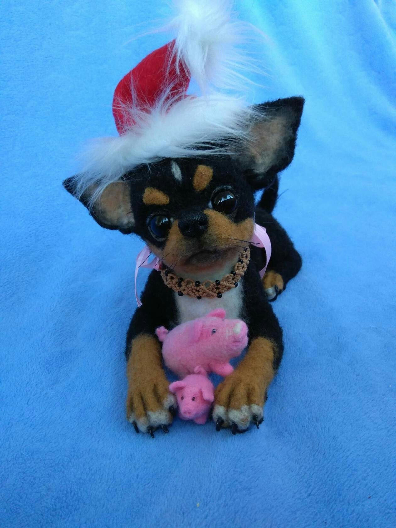 New Year's Chihuahua Tosha - My, Needlework without process, Chihuahua, Wallow, Dry felting, Wool toy, Chihuahua, New Year, Longpost