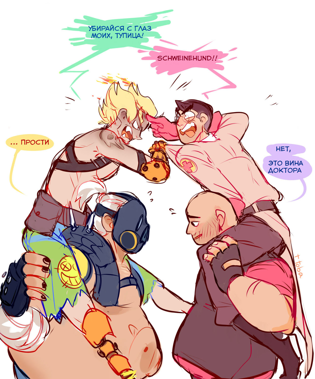 Just like children - Comics, , Overwatch, Junkrat, Roadhog, Team Fortress 2, Medic, Heavy