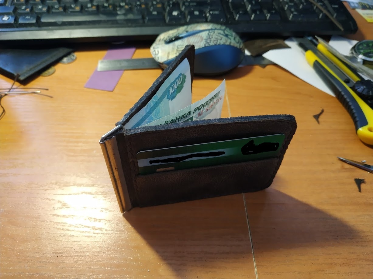 First Experience 2.0 - My, Money clip, First experience, My, Leather, Needlework with process, Longpost