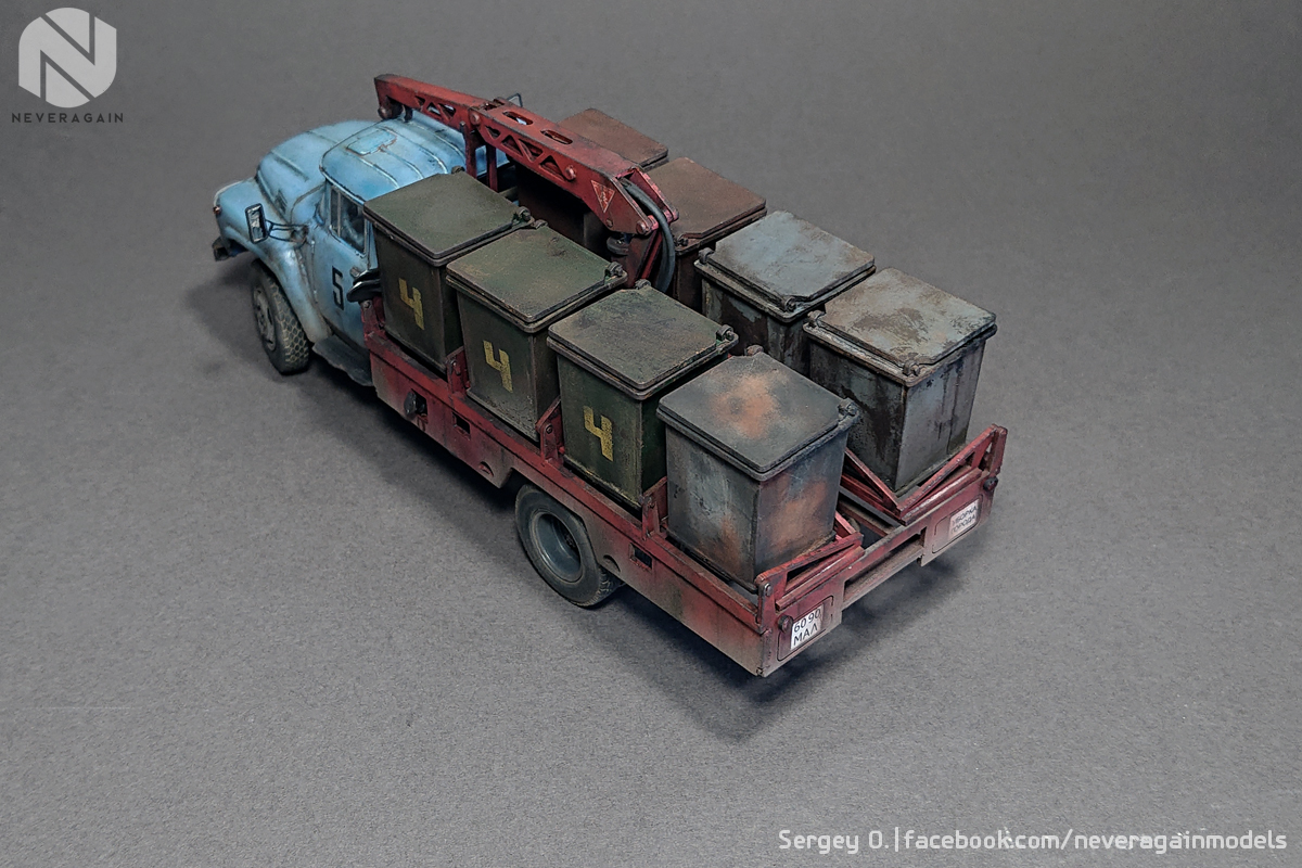 Garbage truck M-30 (130) in scale 1:43 - My, Longpost, Stand modeling, Car modeling, Scale model, Prefabricated model, 1:43, ZIL-130, Garbage truck