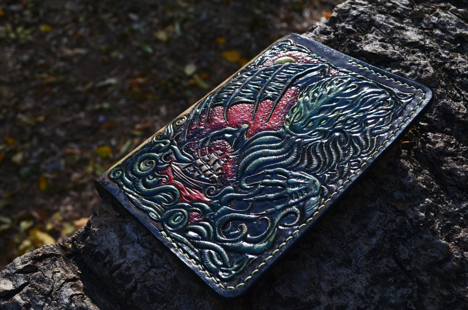 Passport cover - My, Howard Phillips Lovecraft, Cthulhu, Necronomicon, Leather, Embossing on leather, Cover, Longpost