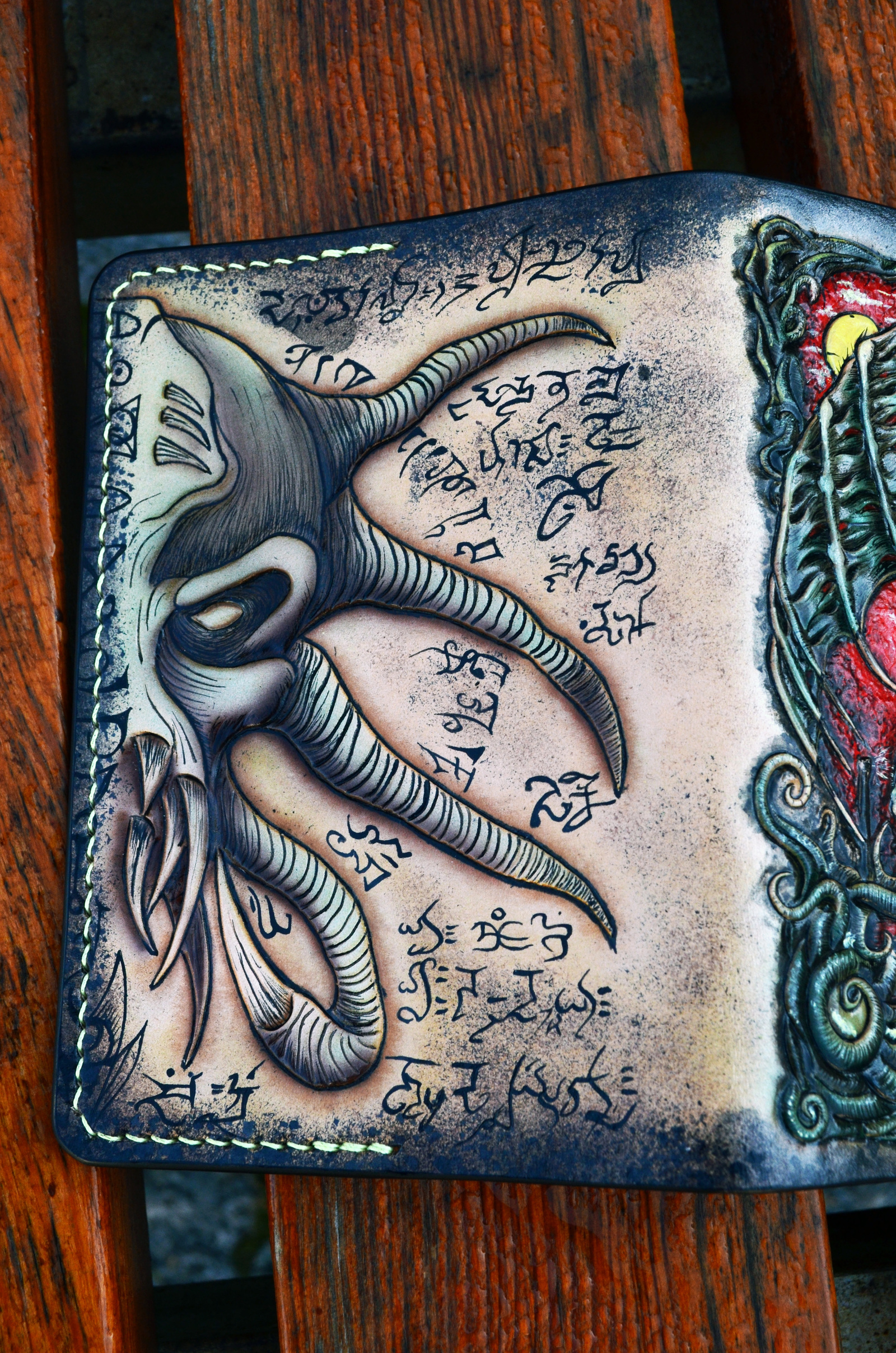 Passport cover - My, Howard Phillips Lovecraft, Cthulhu, Necronomicon, Leather, Embossing on leather, Cover, Longpost