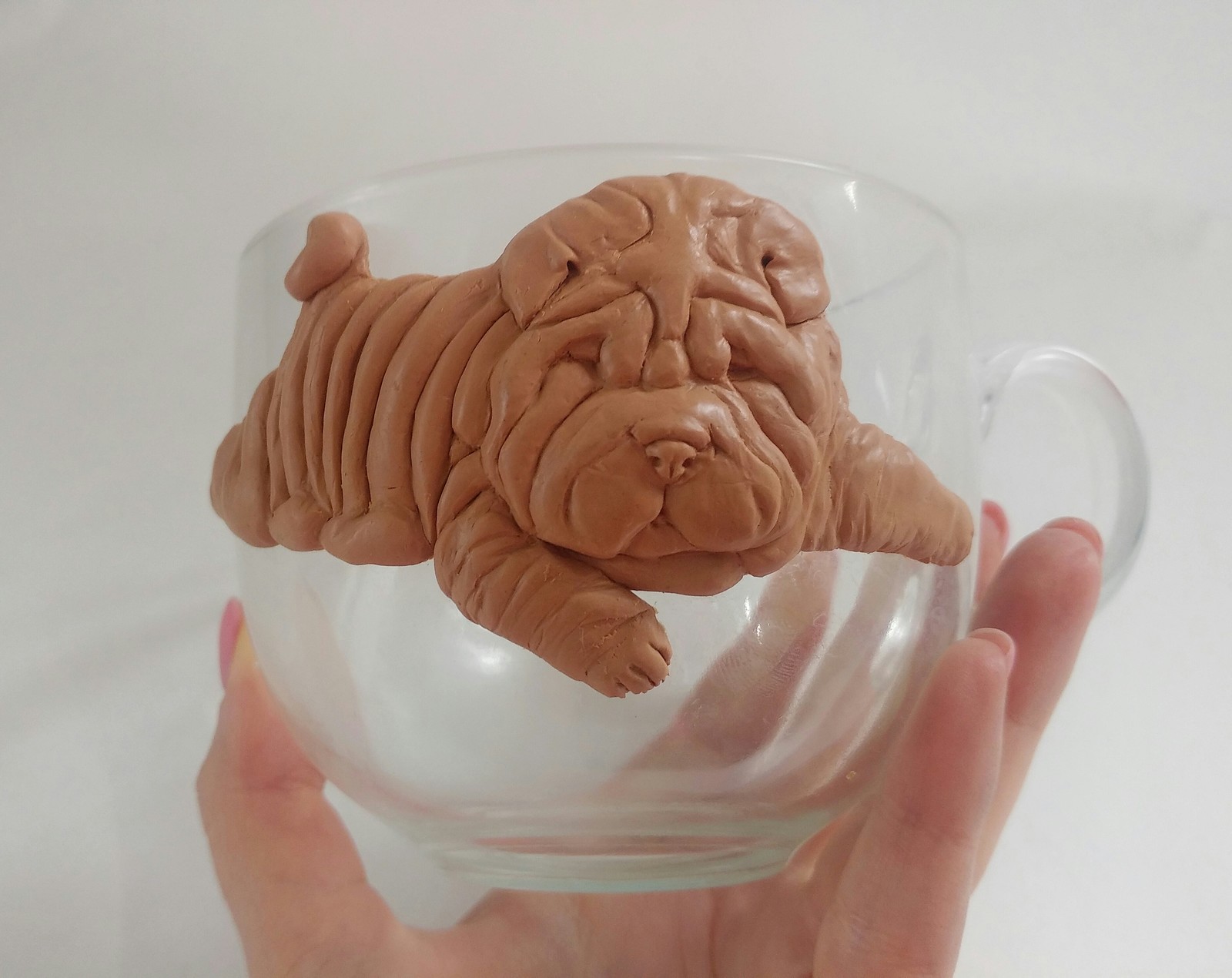 Polymer clay mug with sharpei - My, Needlework with process, Polymer clay, Shar Pei, Longpost