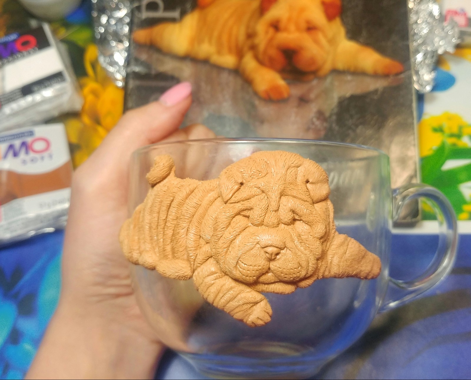 Polymer clay mug with sharpei - My, Needlework with process, Polymer clay, Shar Pei, Longpost