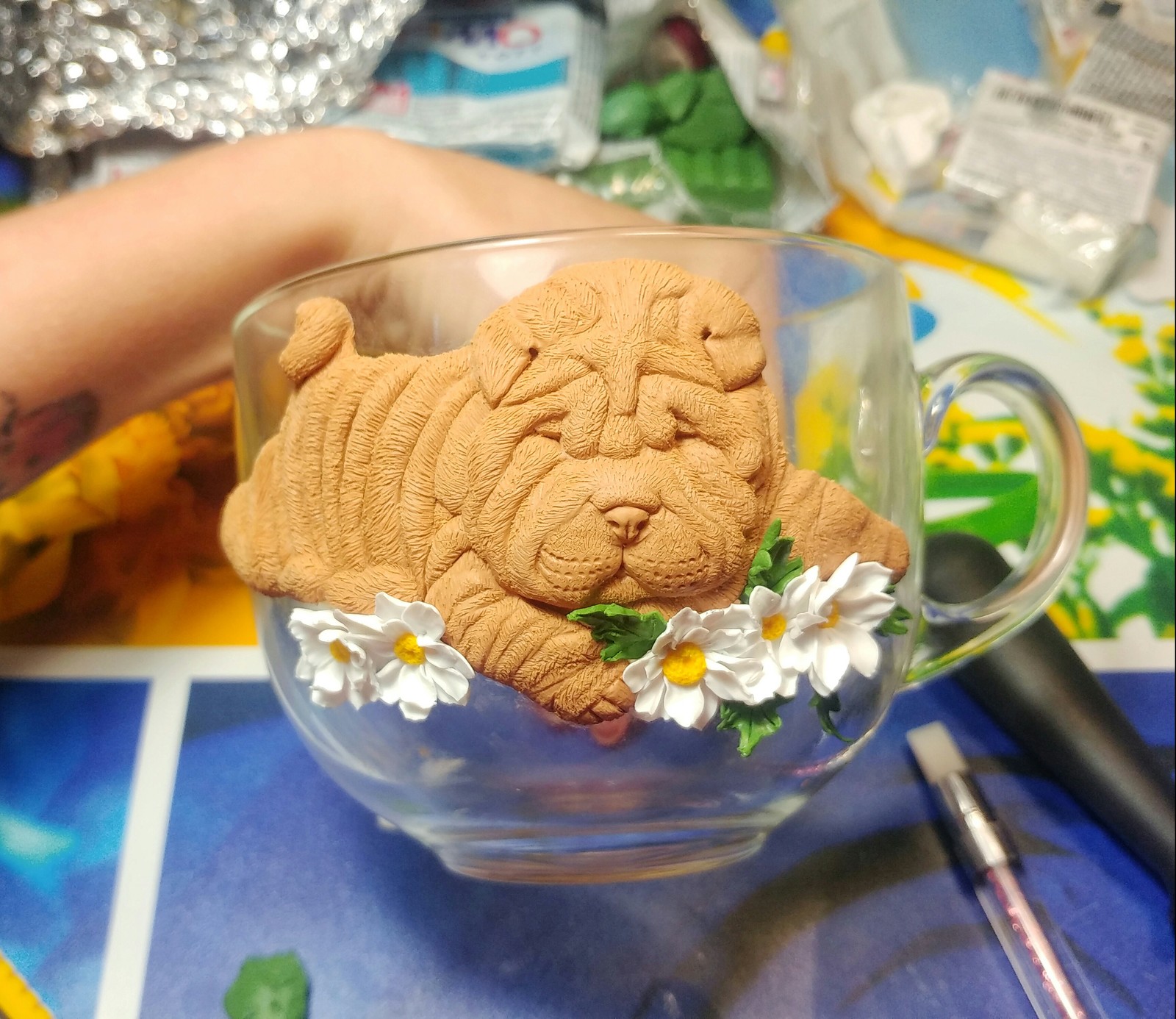 Polymer clay mug with sharpei - My, Needlework with process, Polymer clay, Shar Pei, Longpost