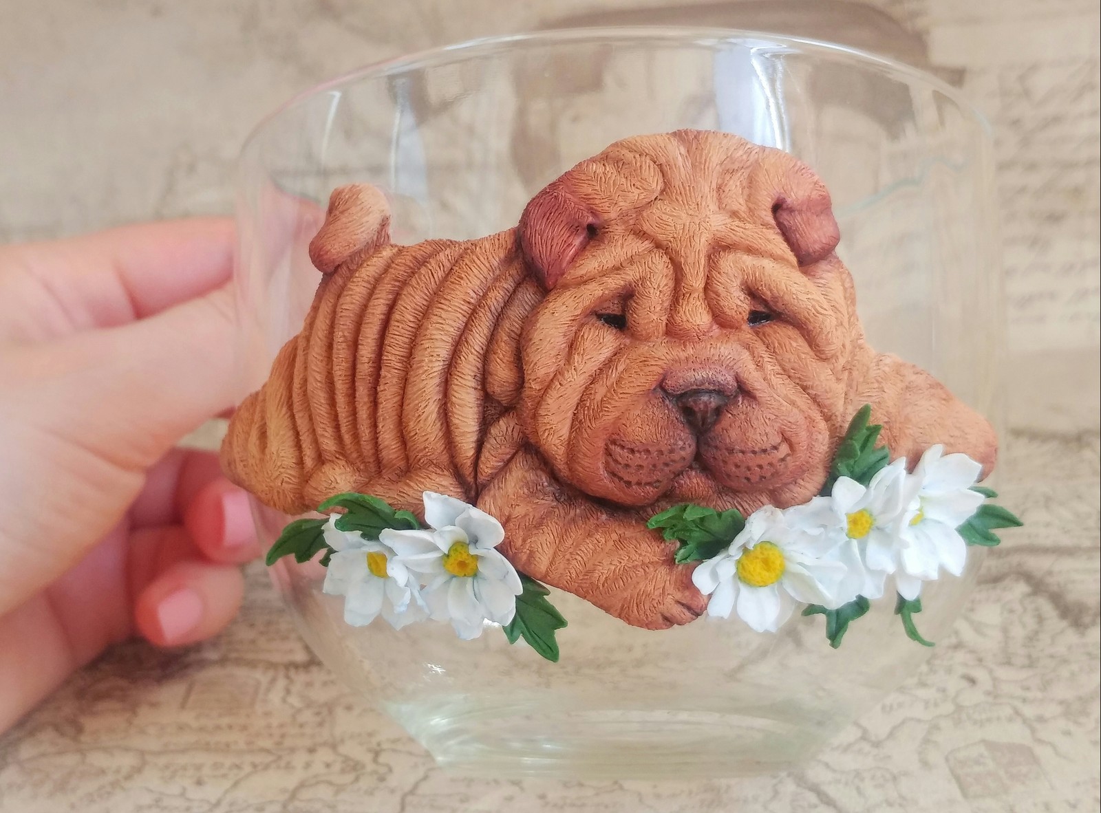 Polymer clay mug with sharpei - My, Needlework with process, Polymer clay, Shar Pei, Longpost