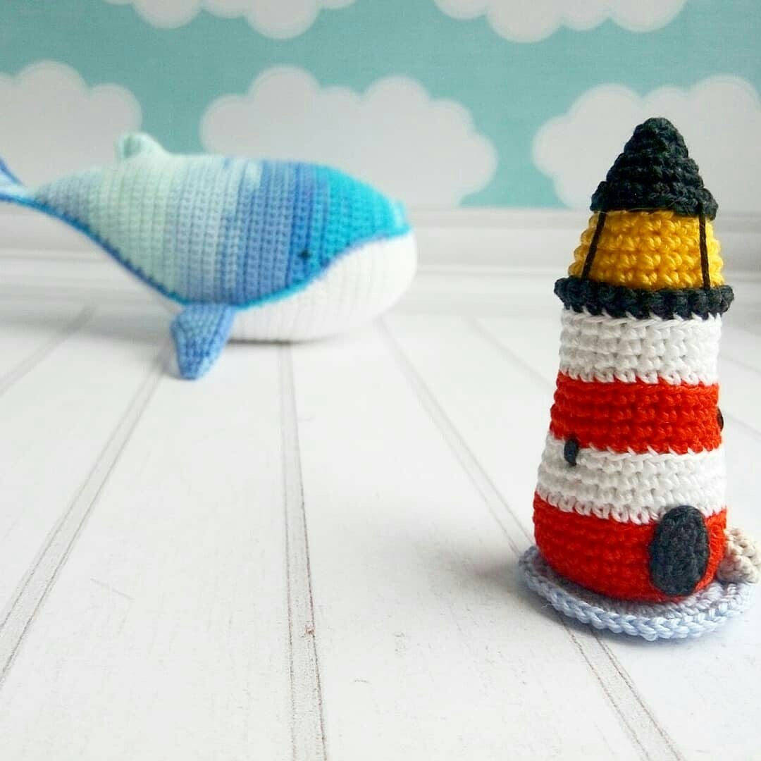 lighthouse and whale - My, Needlework without process, Amigurumi, Crochet, Whale, Lighthouse, Interior toy, Longpost