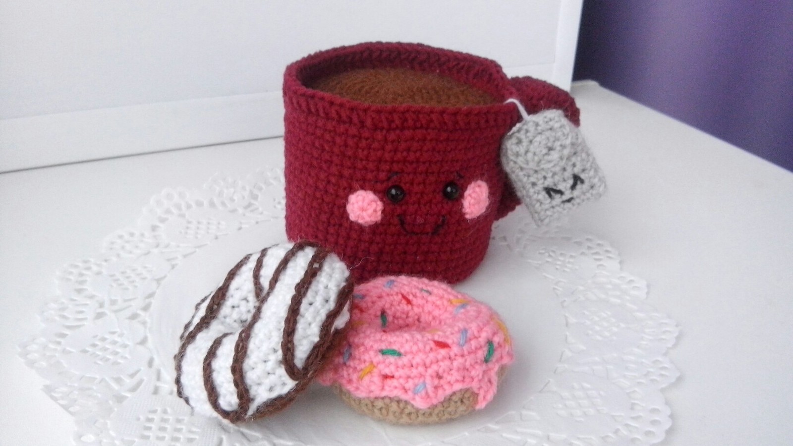 Tea with donuts - My, Friday tag is mine, Amigurumi, Needlework, Кружки, Donuts