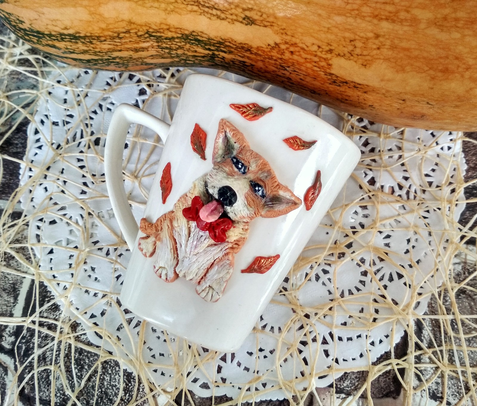 Such a handsome Fox! - My, Polymer clay, Лепка, Mug with decor, A cup, Decor, Longpost, Dog