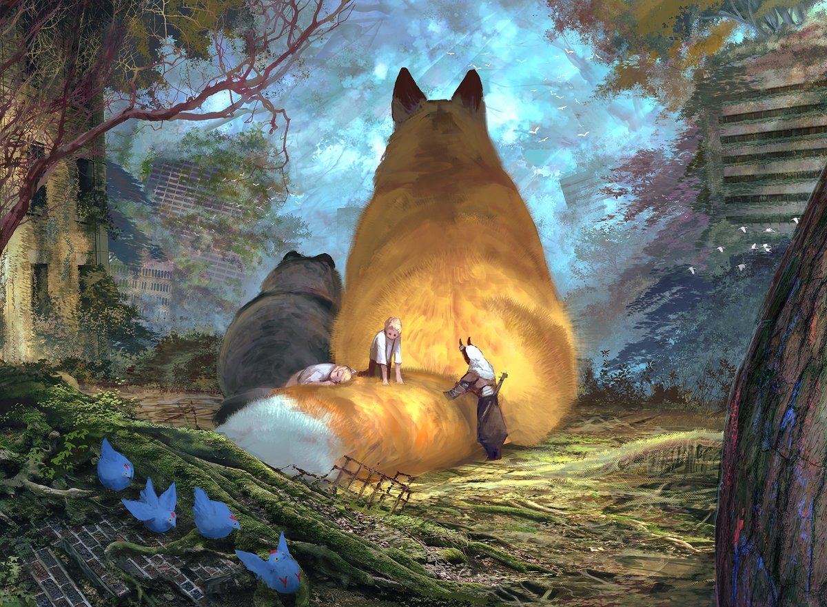 Giants - Art, Drawing, Twitter, cat, Wolf, Butterfly, Fox, Longpost, Arizuka 13033303