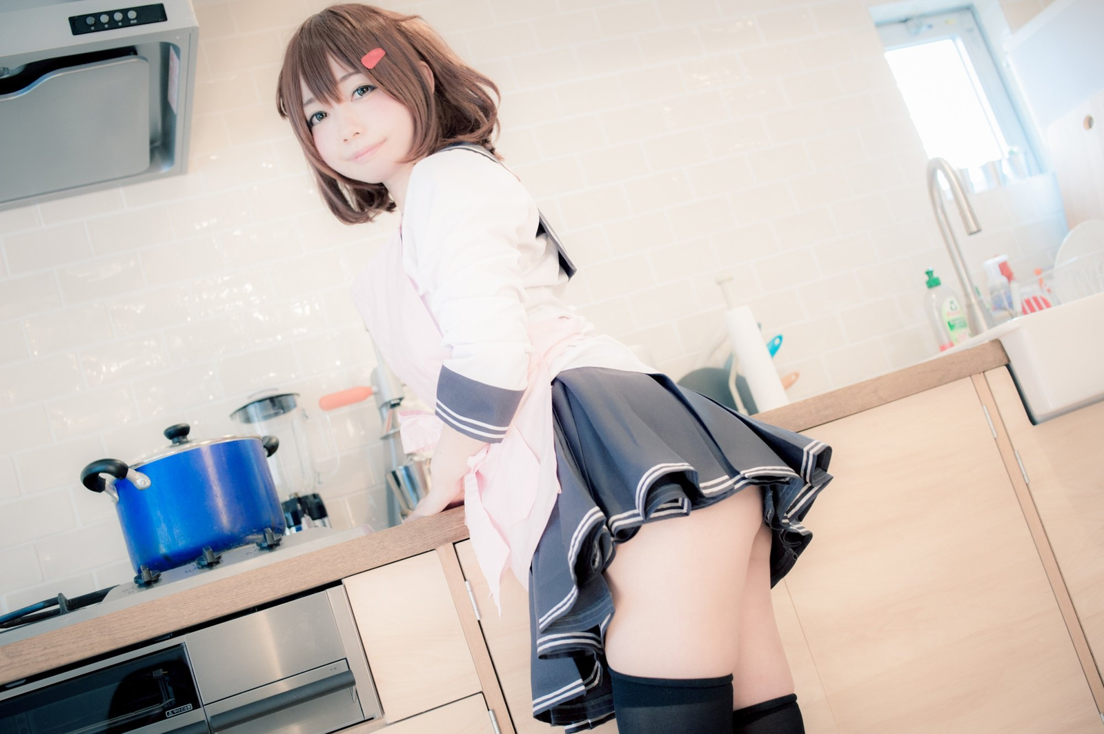 Ikazuchi - Kantai Collection, Ikazuchi, Аниме, Косплей, Apron, Thighhighs, Длиннопост