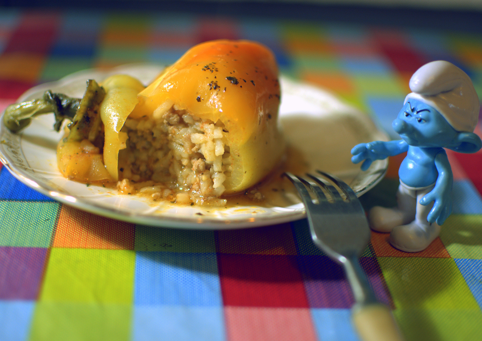 Smurf and PEPPERS. - My, The smurfs, Cook at home, , Cooking, Photographer, Stuffing, Macro photography, Longpost