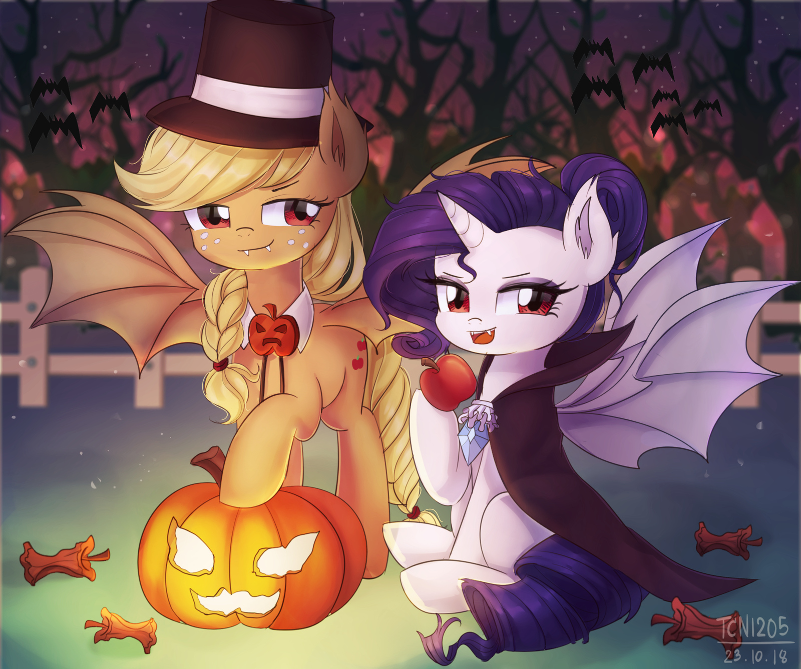 Скоро Хэллоуин - My Little Pony, PonyArt, Applejack, Rarity, Looknamtcn, Batpony, Хэллоуин