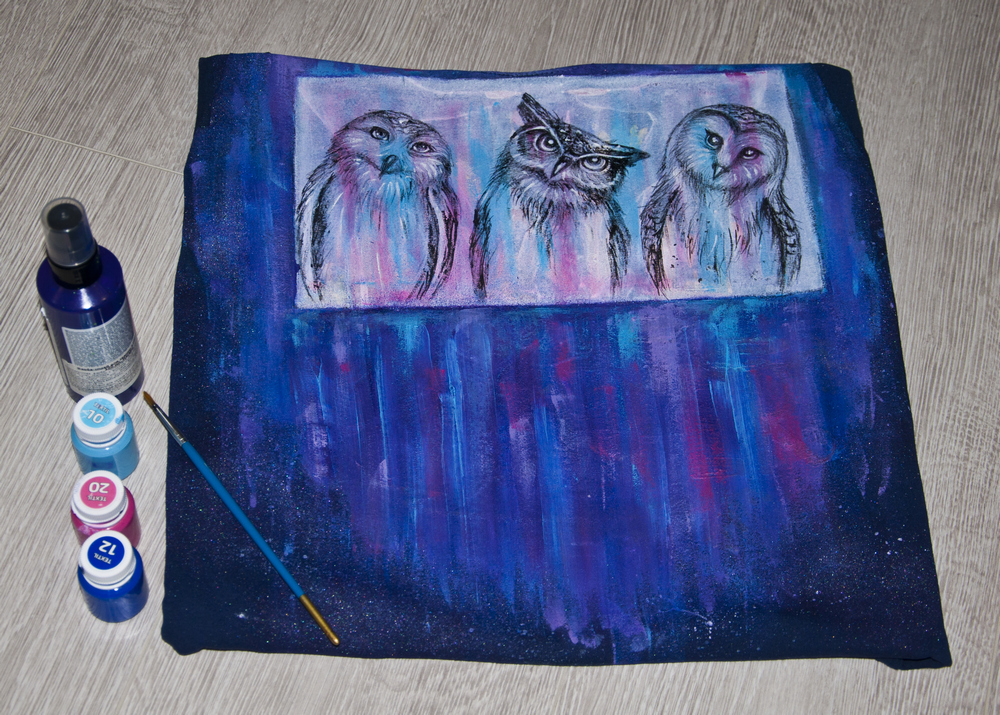 Painting over old painting - My, T-shirt, Cloth, Owl, Painting on fabric, Painting, , Fashion, Longpost