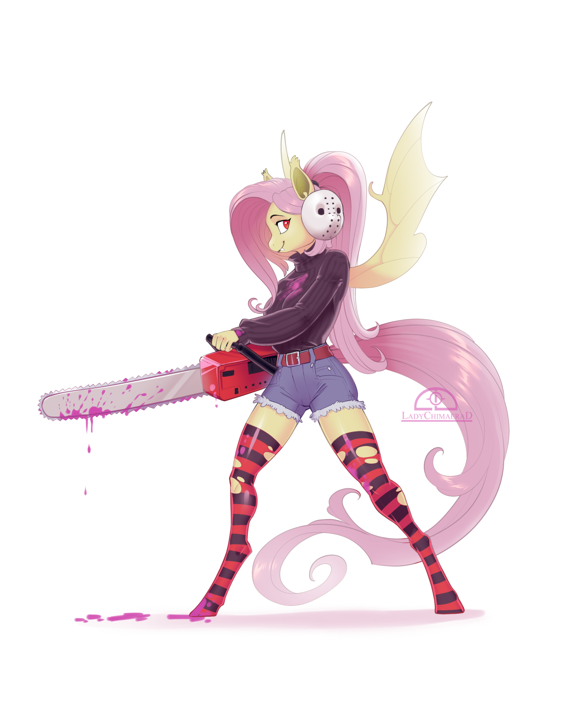 *cute chainsaw sounds* - My little pony, PonyArt, Fluttershy, Anthro, Ladychimaera