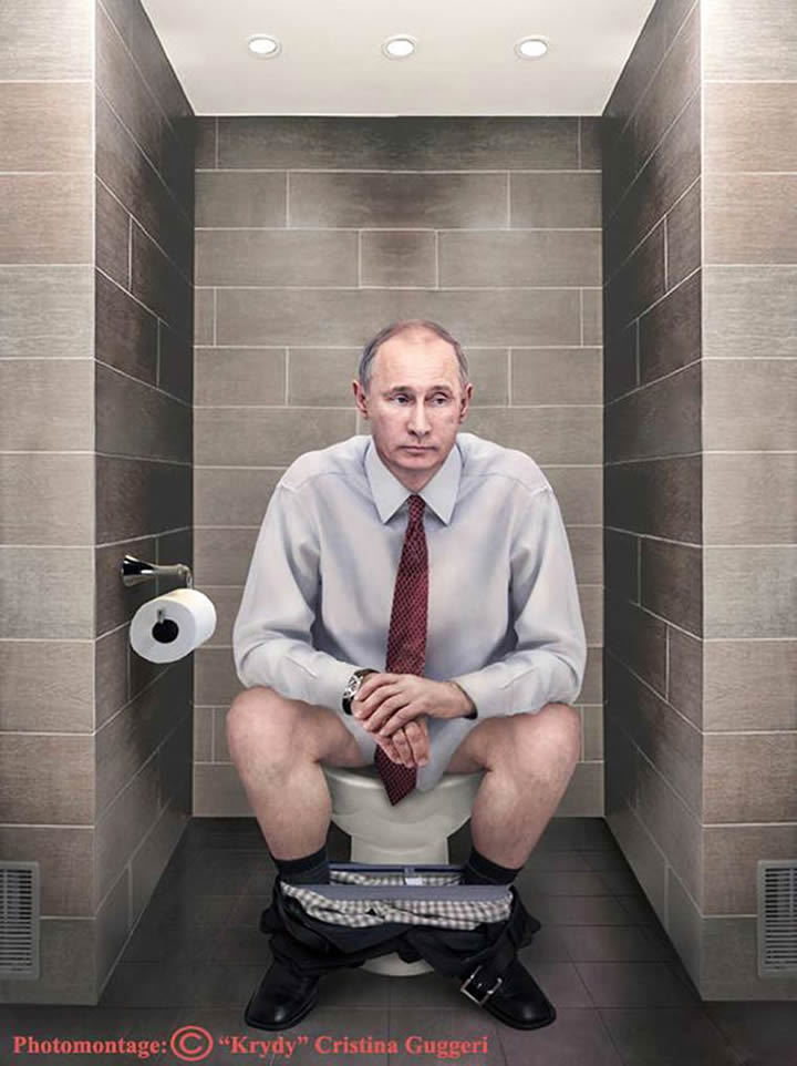 Outstanding personalities in the toilet - Vladimir Putin, Angela Merkel, Toilet, Art, Longpost