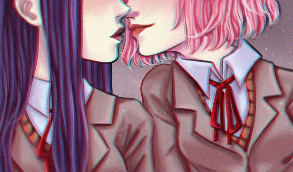 Pairing.Natsuki x Yuri - Doki Doki Literature Club, Yuri DDLC, Natsuki, Yuri, Anime Art, Визуальная новелла