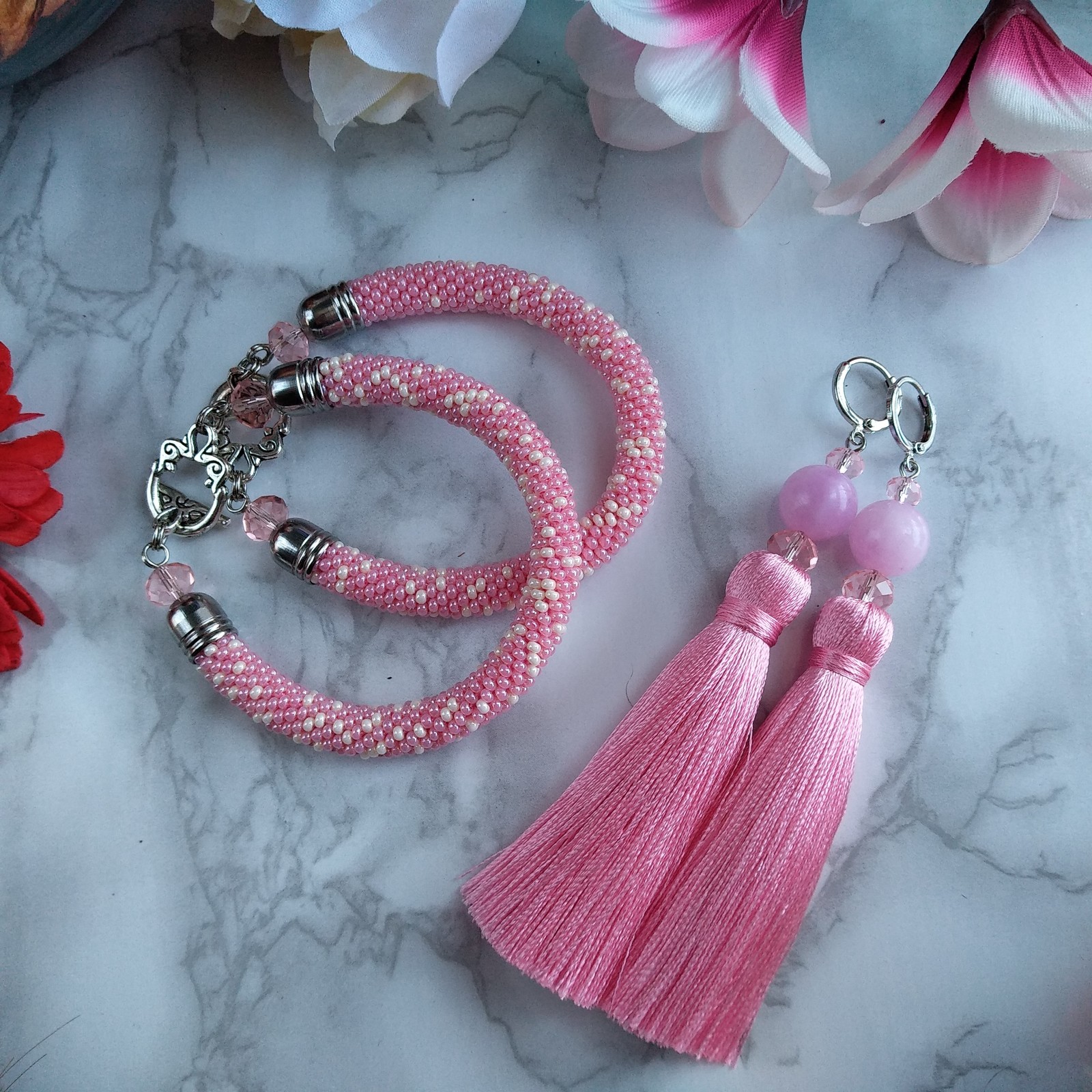 pink mimimi - My, Handmade, Decoration, Handmade decorations, Bead jewelery, Beads, Earrings, , Longpost