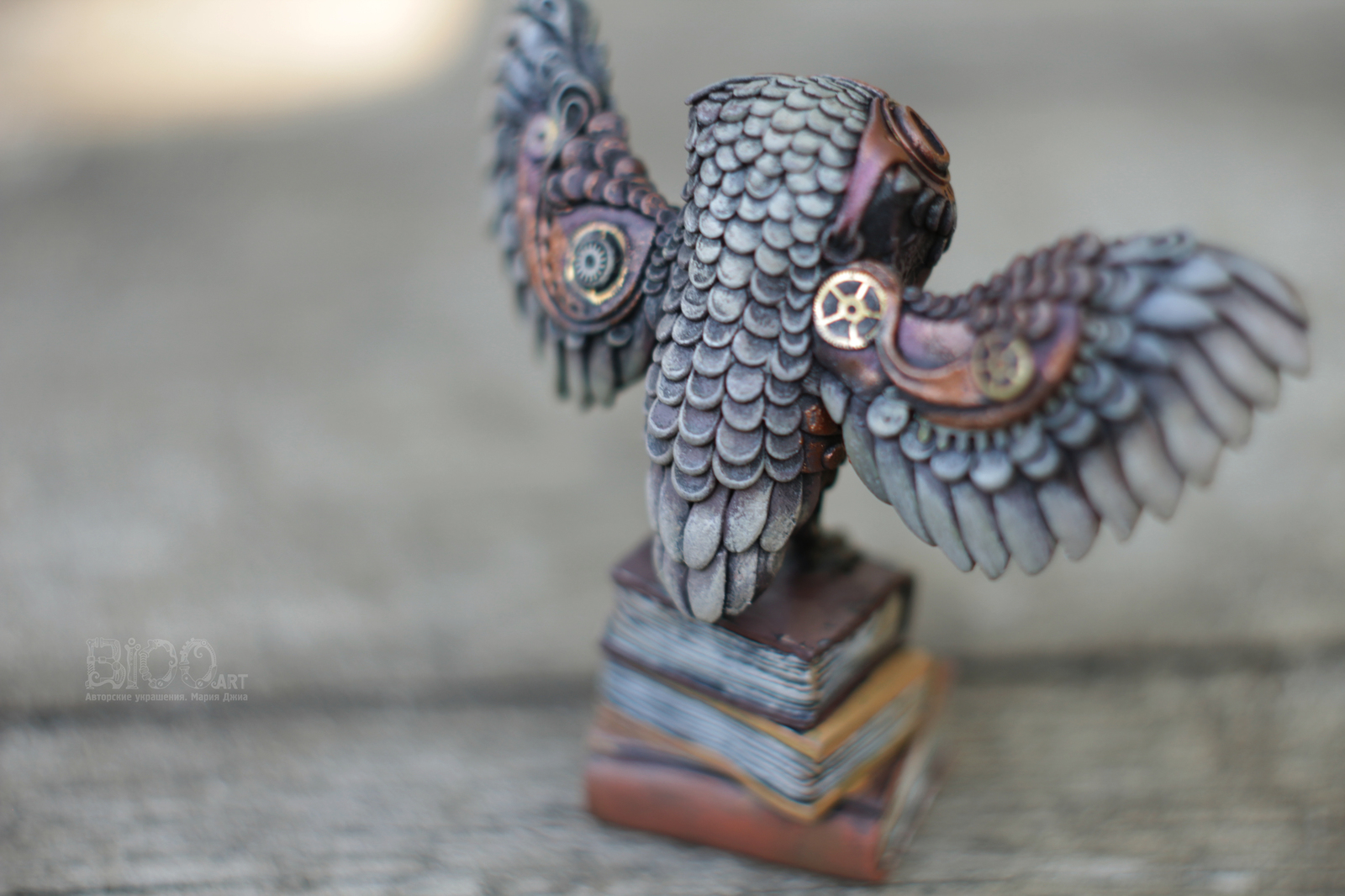 Figurine Owl in the style of steampunk, 78 mm tall. - My, Owl, Steampunk, Miniature, , Polymer clay, Longpost