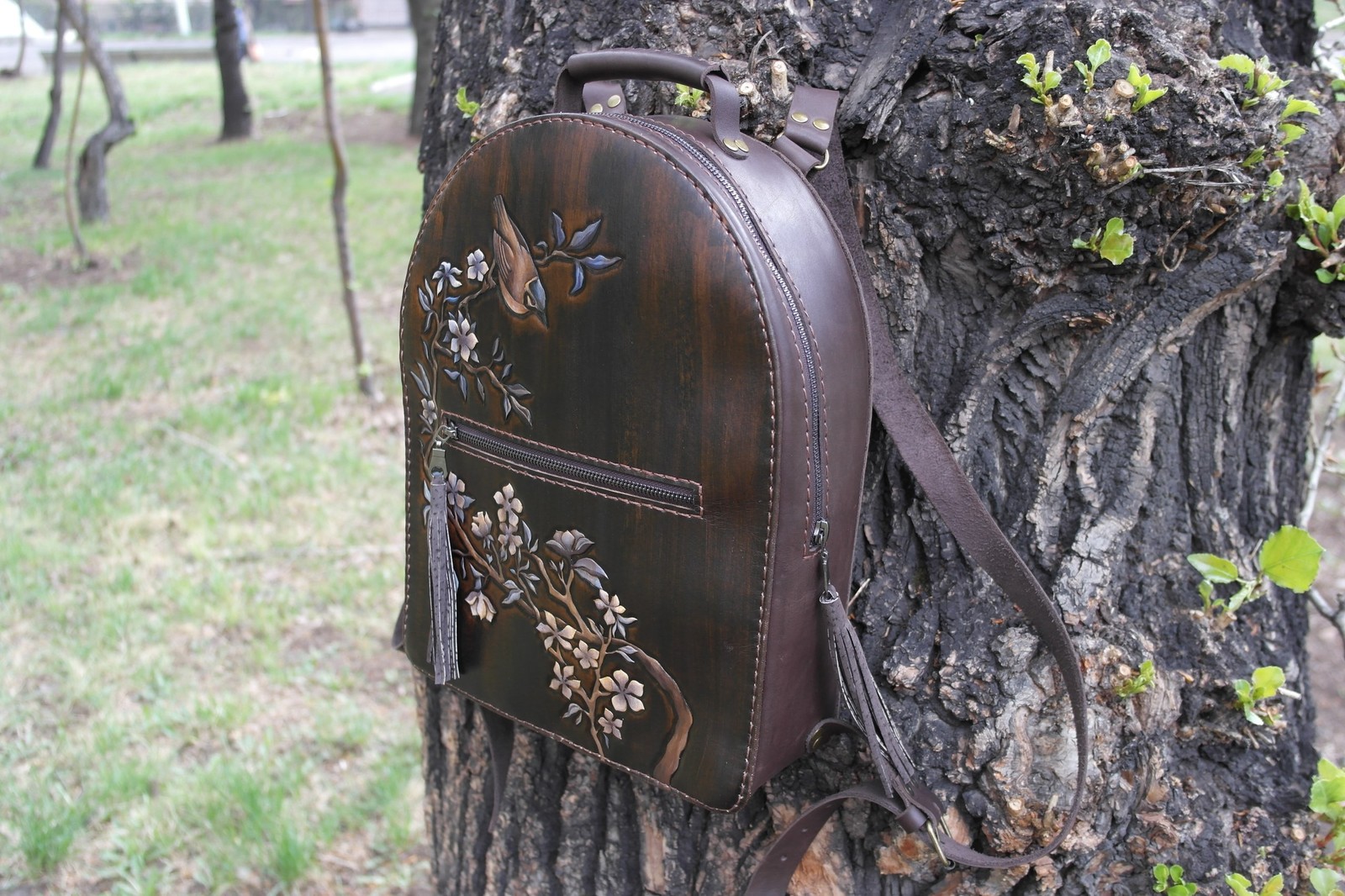 Collected a backpack recently) - My, Leather craft, Embossing on leather, Backpack, Leather products, Longpost, Needlework