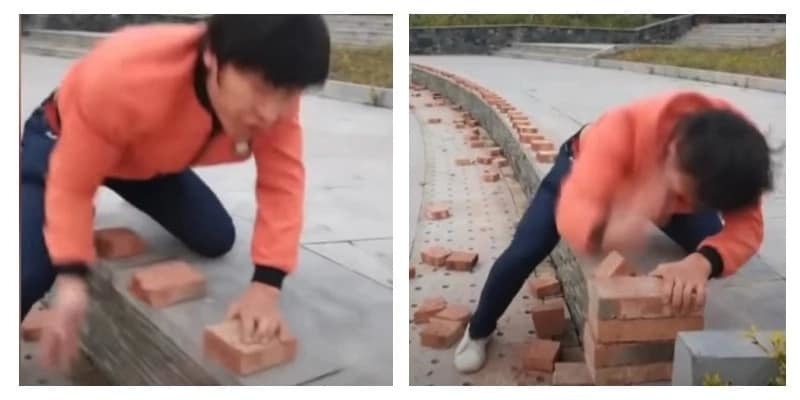 Guy broke 50 bricks with his hand in 40 seconds - Kung Fu, Bricks, China, Asians, Video