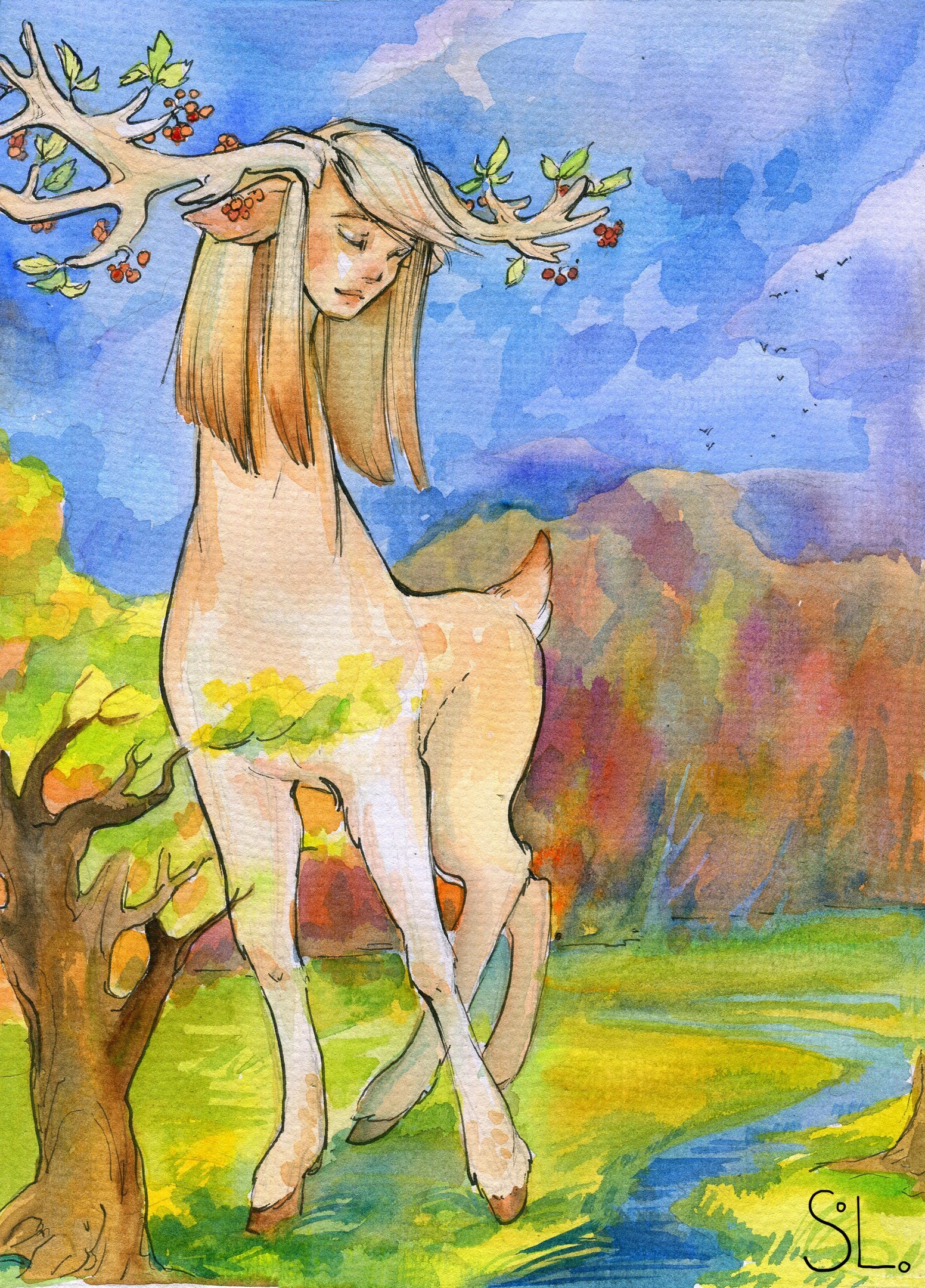 Watercolor fairy tales (selection of works for 2016) - My, Watercolor, Postcard, , Fantasy, Story, Myths, Autumn, Longpost