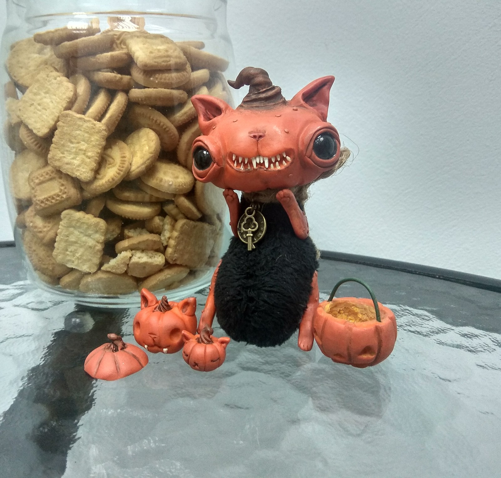 Cat pumpkin! - My, Author's toy, Handmade, Polymer clay, Interior doll, Longpost