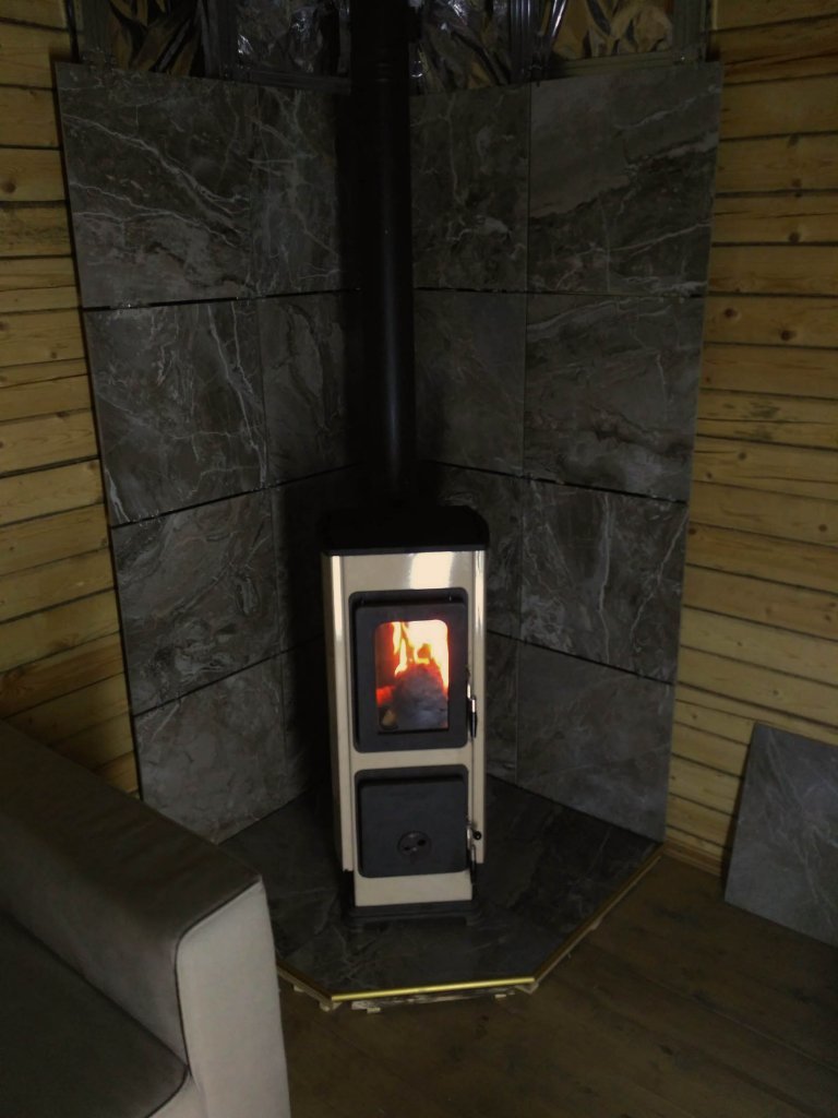 Installation of a fireplace stove in a small house in the country. - My, Bake, Fireplace, , Foil, Cotton wool, Longpost