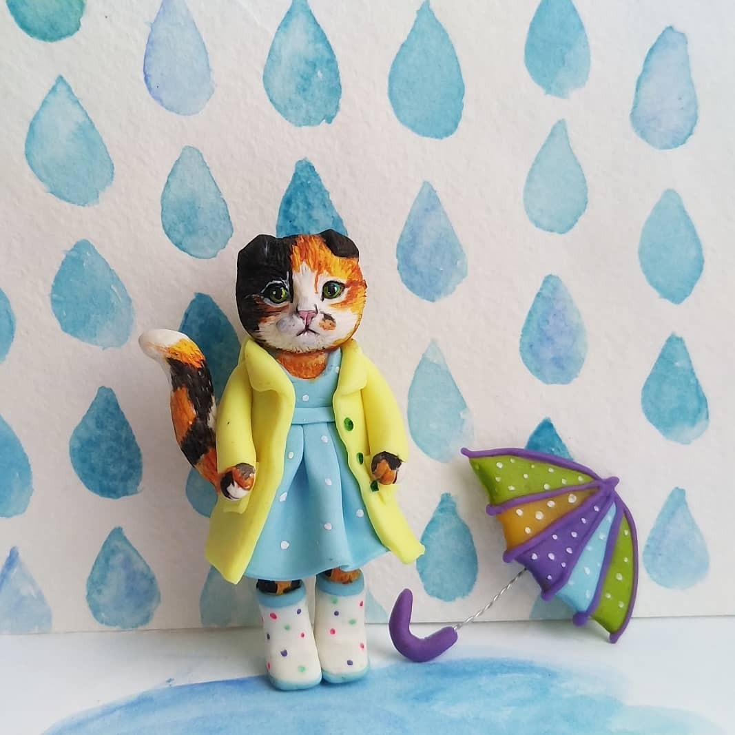 Sad time, sad cats. - My, cat, Needlework without process, Лепка, Polymer clay, Longpost