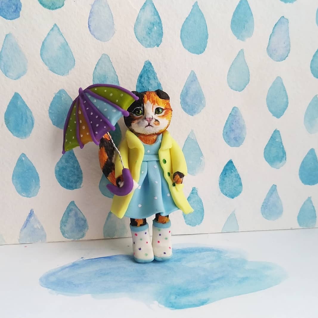 Sad time, sad cats. - My, cat, Needlework without process, Лепка, Polymer clay, Longpost